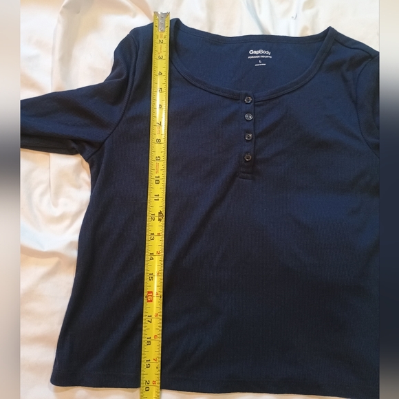 Women's GapBody Basic Ribbed Navy Long Sleeve Ribbed Henley Size Large - Picture 7 of 7